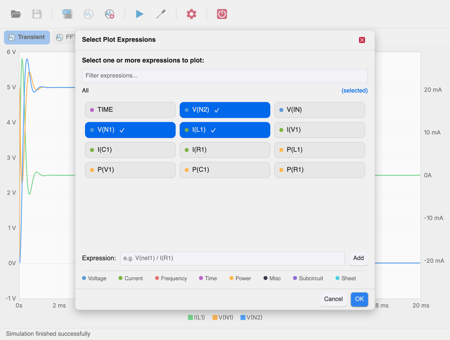 Select Plot Expressions dialog