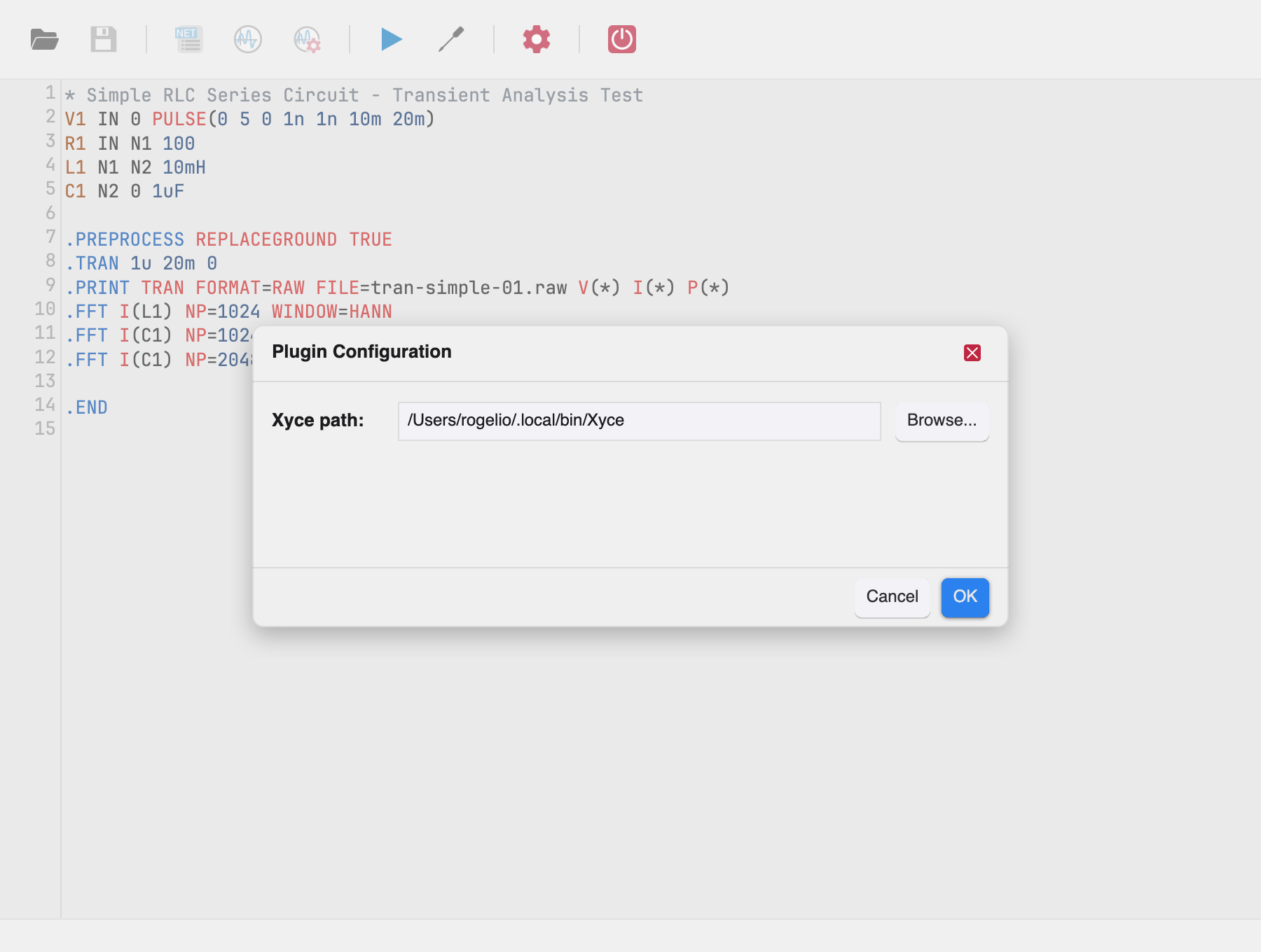 Plugin configuration dialog